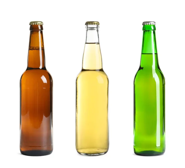 Set Different Beer Bottles White Background — Stock Photo, Image