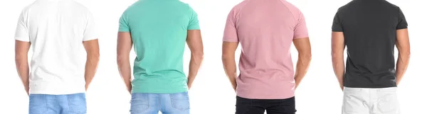 Conjunto Com Homem Diferentes Shirts Coloridas Branco Fundo Branco Visão — Fotografia de Stock