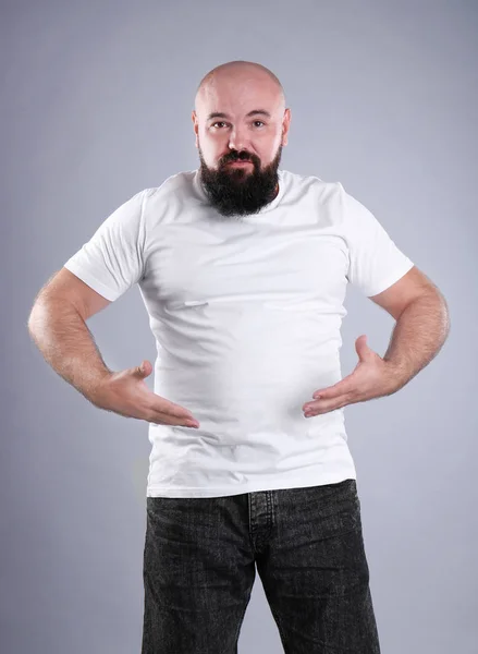 Kövér Ember Szürke Háttér Fogyás — Stock Fotó