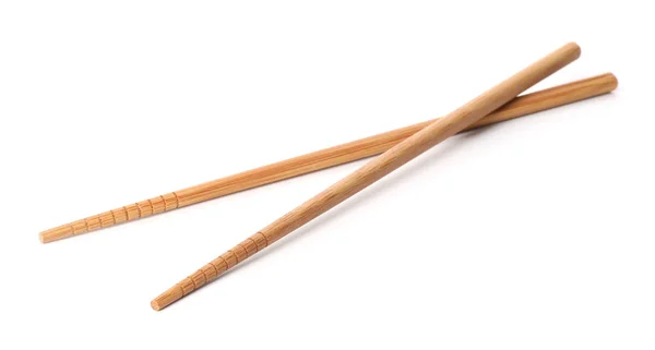 Bambu Beyaz Zemin Üzerine Yapılan Yemek Çubukları — Stok fotoğraf