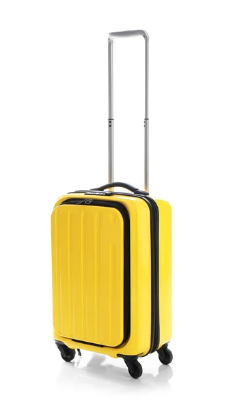 Utazáshoz Fehér Alapon Sárga Bőrönd — Stock Fotó