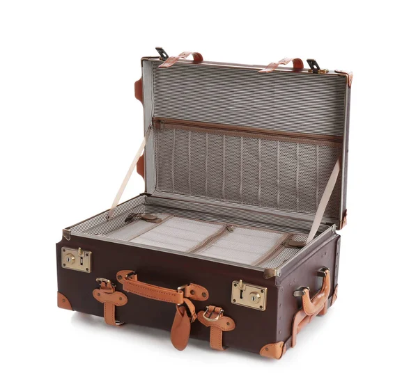 Valise Ouverte Pour Voyager Sur Fond Blanc — Photo