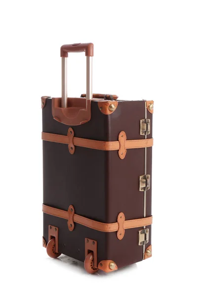 Modische Braune Koffer Auf Weißem Hintergrund — Stockfoto