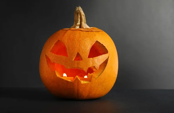 Halloween Sütőtök Fej Jack Lantern Sötét Háttér — Stock Fotó