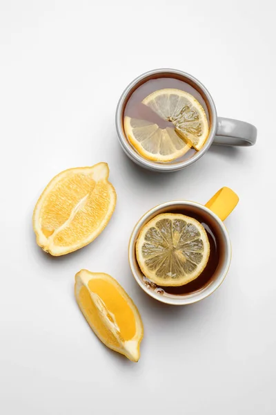Composition Lemon Tea White Background Top View — Stock Photo, Image