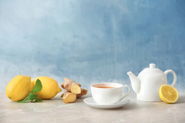 Composition Lemon Tea Ingredients Table — Stock Photo, Image