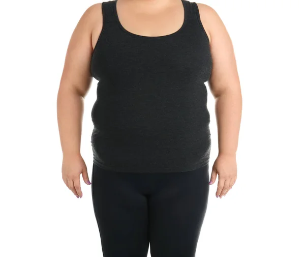 Übergewichtige Frau Auf Weißem Hintergrund Nahaufnahme — Stockfoto
