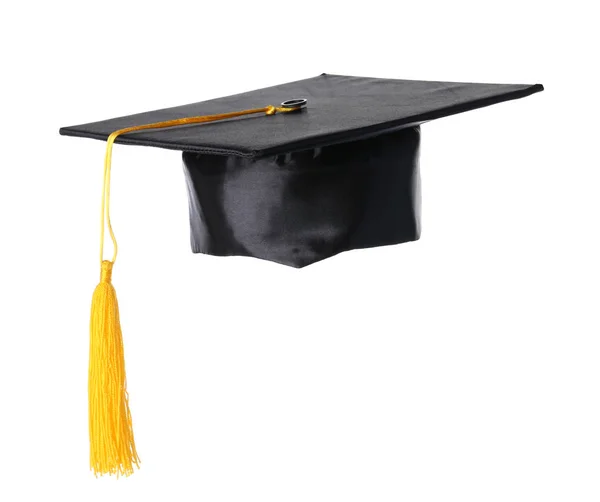 Sombrero Graduación Con Borla Oro Aislado Blanco — Foto de Stock