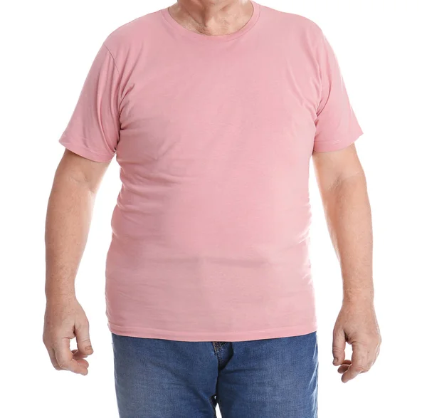 Fat Senior Man White Background Closeup Weight Loss — Stock Photo, Image