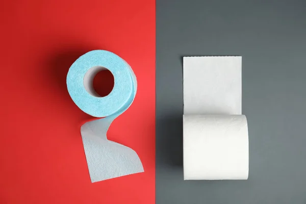 Flat Lay Composition Toilet Paper Rolls Color Background — Stock Photo, Image