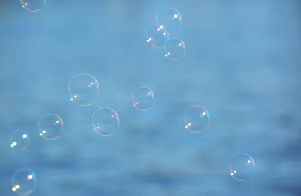 Schöne Transluzente Seifenblasen Freien Sonnigen Tagen — Stockfoto