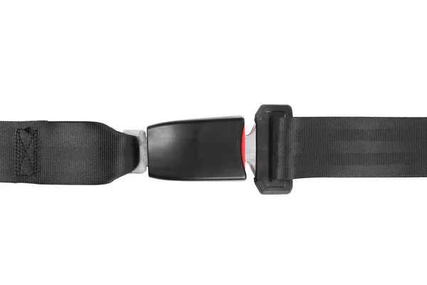 Cinturón Seguridad Coche Ajustado Sobre Fondo Blanco Vista Superior — Foto de Stock