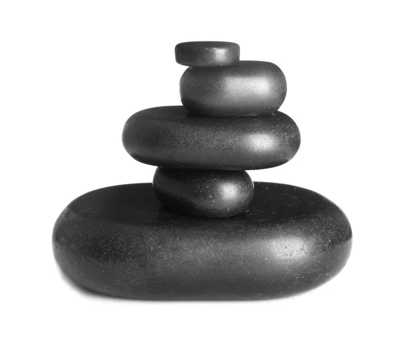 Stapel Von Zen Wellness Steinen Auf Weißem Hintergrund — Stockfoto