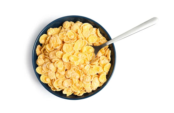 Schale Mit Knusprigen Cornflakes Auf Weißem Hintergrund Draufsicht — Stockfoto