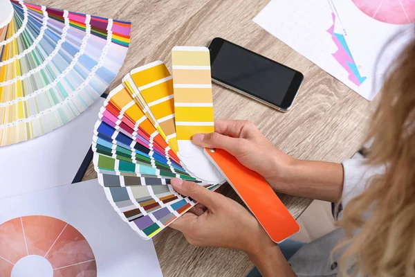 Woman Color Palette Samples Table Closeup — Stock Photo, Image