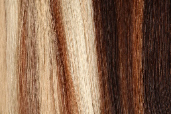 Vlákna Různých Barev Vlasů Jako Pozadí Detailní Záběr — Stock fotografie