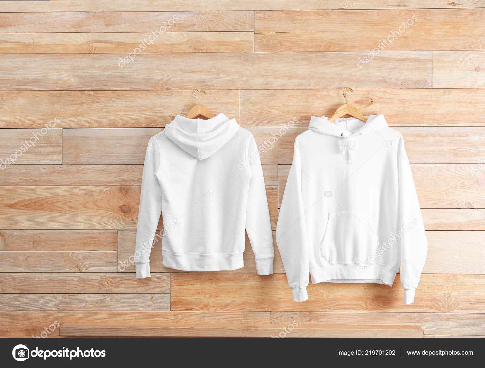 Download New Hoodie Sweaters Hangers Wooden Wall Mockup Design ...