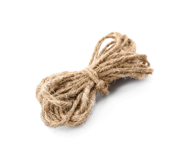 Bundle of hemp rope on white background