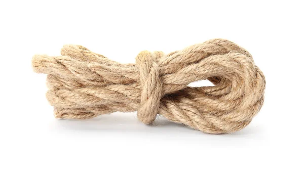 Bundle Hemp Rope White Background — Stock Photo, Image