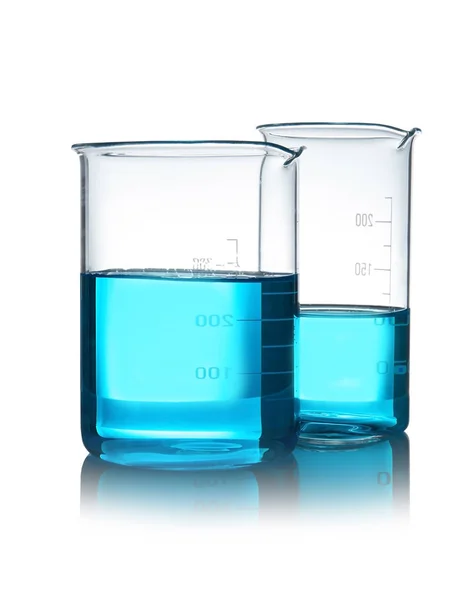 Beakers Liquid Table White Background Laboratory Analysis — Stock Photo, Image