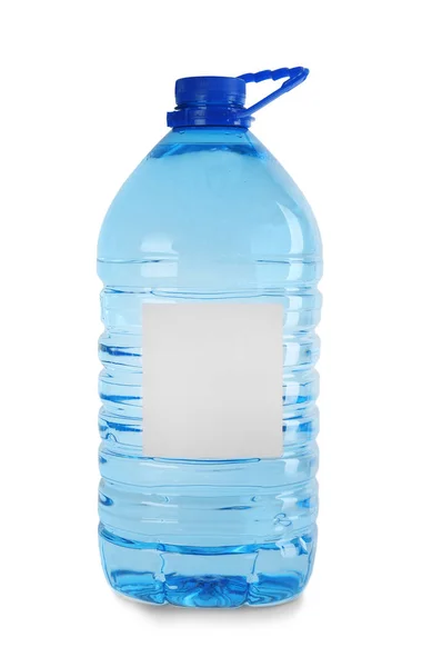 Große Plastikflasche Mit Reinem Wasser Mit Leerem Etikett Auf Weißem — Stockfoto