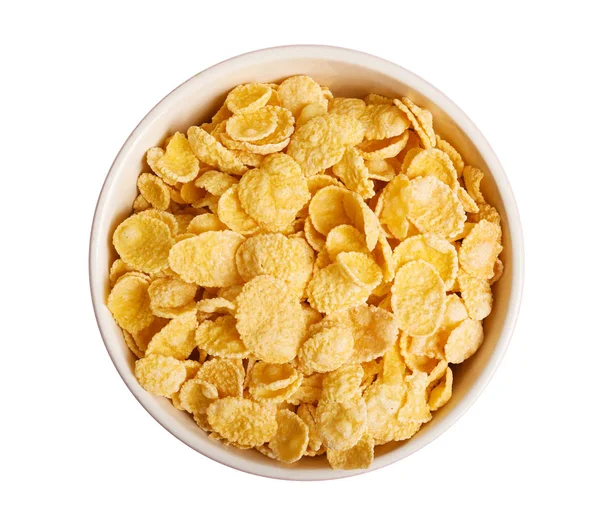 Schale Mit Knusprigen Cornflakes Auf Weißem Hintergrund Draufsicht — Stockfoto