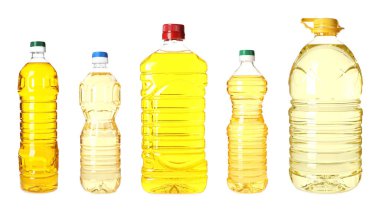 Farklı yağlar şişe ile beyaz arka plan üzerinde ayarla