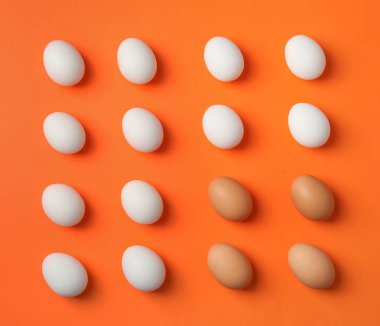 Çiğ tavuk yumurtası renk arka plan, üstten görünüm