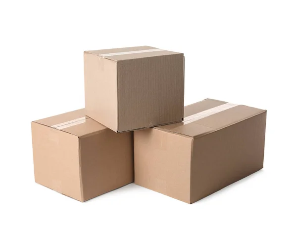 Cardboard Boxes White Background Mockup Design — Stock Photo, Image