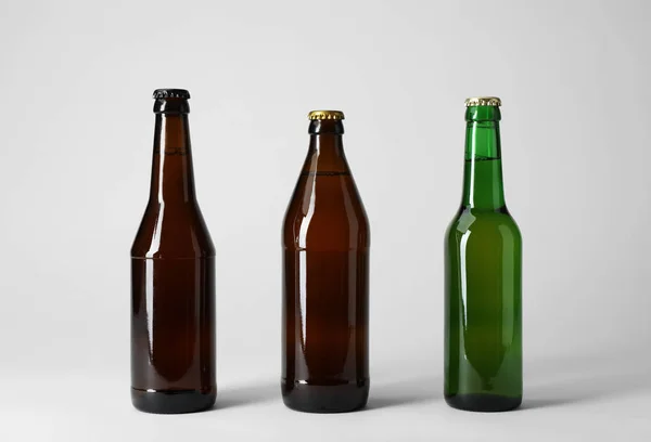 Bottle Different Types Beer Light Background — Stock Photo, Image