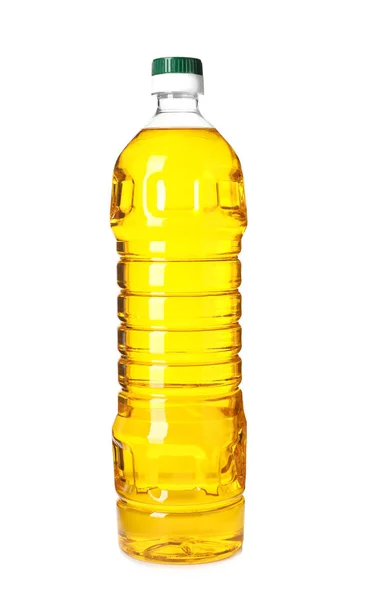 Bottiglia Plastica Olio Sfondo Bianco — Foto Stock