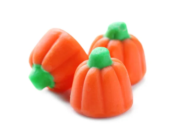 Sabrosos Caramelos Coloridos Para Fiesta Halloween Sobre Fondo Blanco Primer — Foto de Stock
