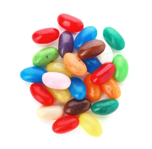 Pile Delicious Colorful Dragee Candies White Background — Stock Photo, Image