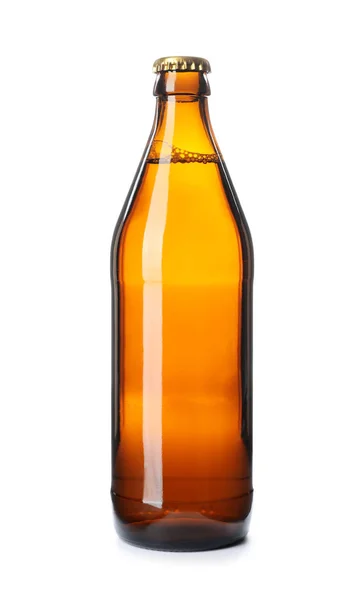Flasche Kaltes Bier Auf Weißem Hintergrund Stockfoto