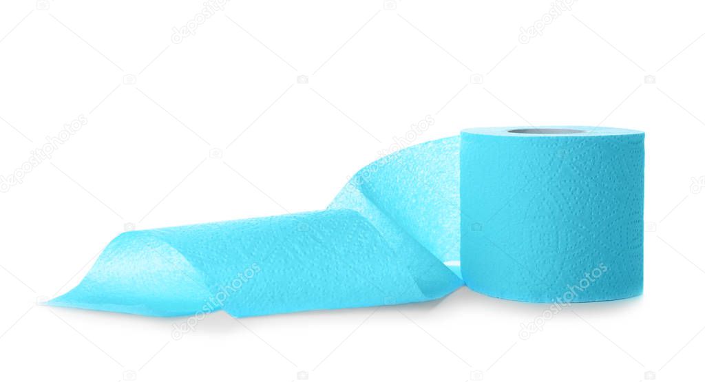 Roll of toilet paper on white background. Personal hygiene