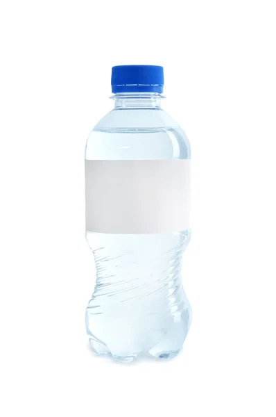 Plastikflasche Mit Reinem Wasser Mit Leerem Etikett Auf Weißem Hintergrund — Stockfoto