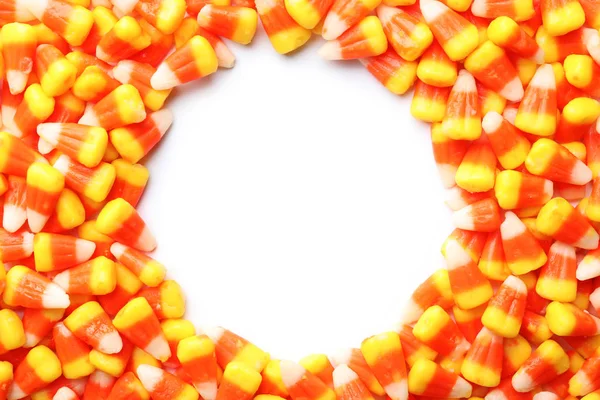 Барвисті Candy Кукурудза Halloween Party Білому Тлі Вид Зверху — стокове фото