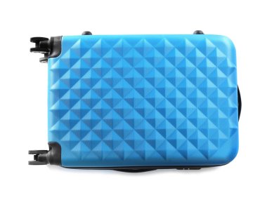 Beyaz arka plan üzerinde üstten görünüm seyahat için Modern bavul