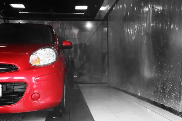 Röd Automatisk Biltvätt Utrymme För Text — Stockfoto