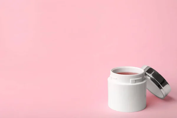 Pot Cosmetisch Product Ruimte Voor Tekst Een Achtergrond Met Kleur — Stockfoto