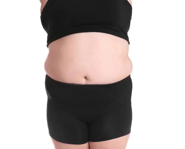Übergewichtige Frau Vor Gewichtsverlust Auf Weißem Hintergrund — Stockfoto