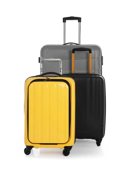 白色背景旅行的现代行李箱 — 图库照片
