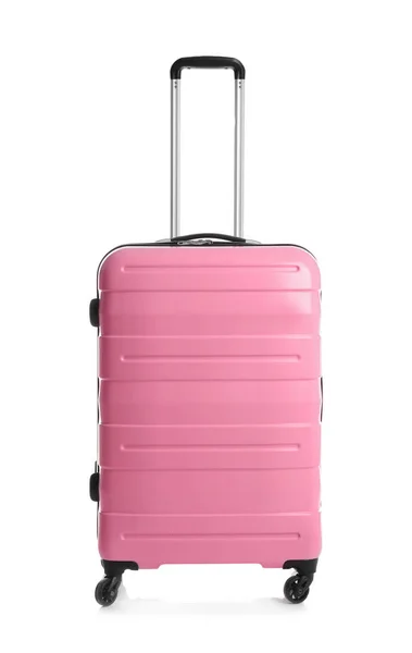 时尚粉红色手提箱白色背景 — 图库照片