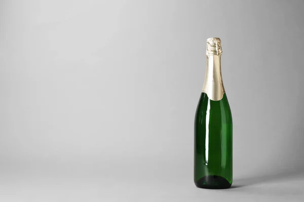 Bottle Champagne Grey Background Space Text — Stock Photo, Image