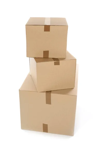 Cardboard Parcel Boxes White Background Mockup Design — Stock Photo, Image
