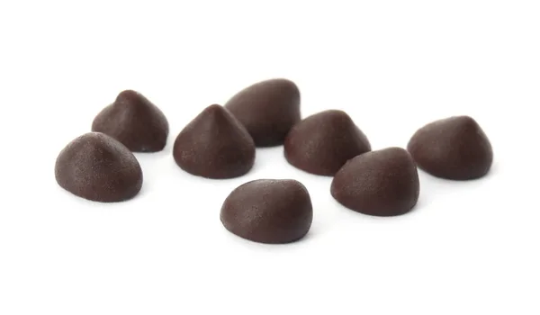 Deliziose Gocce Cioccolato Fondente Sfondo Bianco — Foto Stock