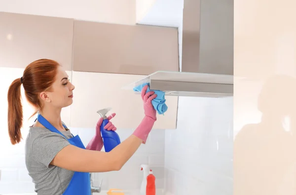 Woman Protective Gloves Cleaning Kitchen Sink Rag Closeup — Stock Photo, Image