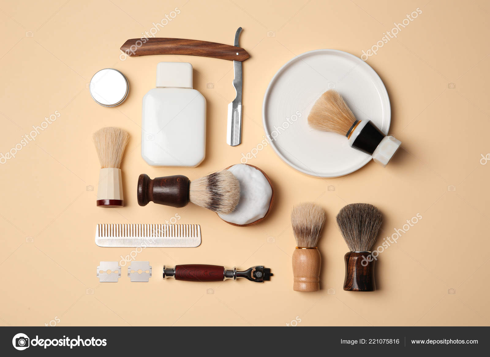 mod realistisk Stedord Flat Lay Composition Shaving Accessories Men Color Background Stock Photo  by ©NewAfrica 221075816