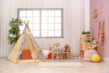Modern kreş odası iç çocuklarınızın oyun çadırı ile