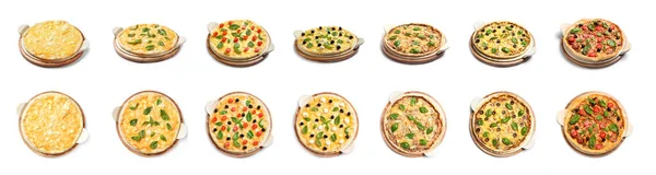 Set Con Diverse Pizze Deliziose Sfondo Bianco — Foto Stock